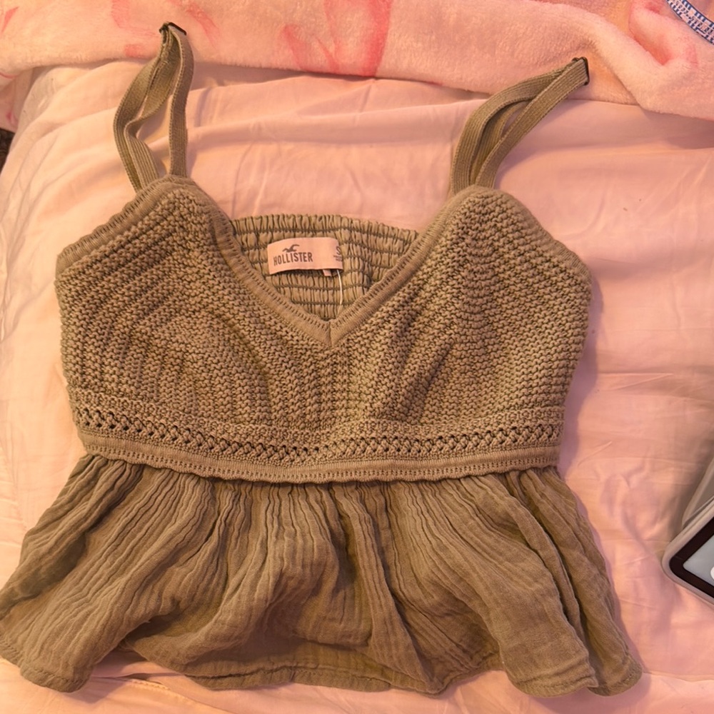 Hollister Tan Ribbed Crop Tank Top